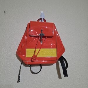 Madame Orange Patent Leather Backpack With Logo On Straps 10"